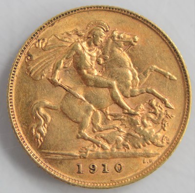 Lot 159 - An edward VII gold half sovereign dated 1910.