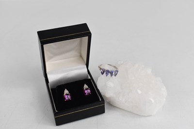 Lot 456 - A pair of 9ct gold, amethyst and diamond...