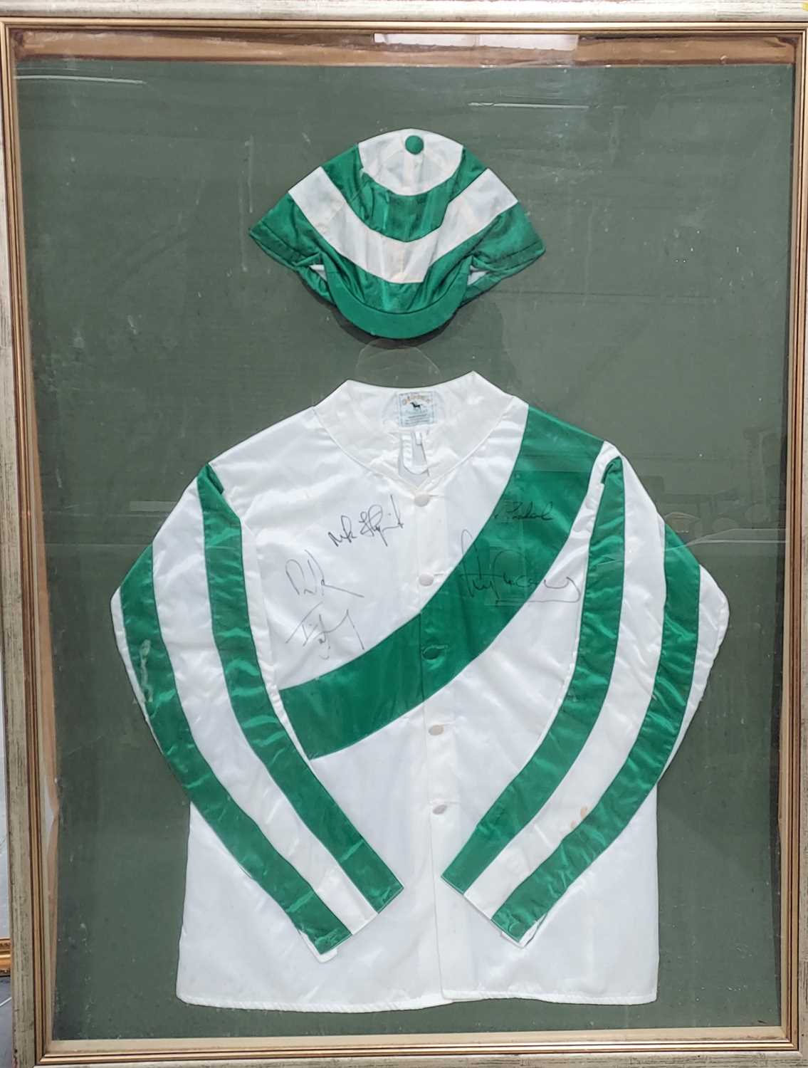 Lot 351 - A framed set of horse jockey racing silks by...