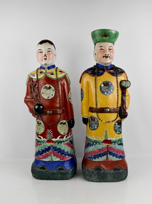 Lot 272 - Two large Chinese stoneware polychrome figures,...