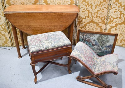 Lot 429 - An oak drop leaf table together with a piano...