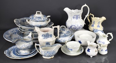 Lot 122 - A group of Victorian blue and white pottery to...