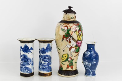 Lot 277 - A pair of blue and white Chinese vases, a...