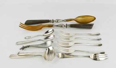 Lot 37 - A set of five silver fish forks, together with...