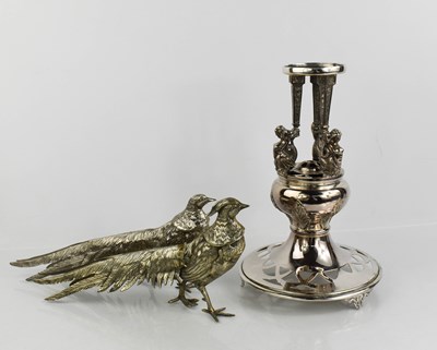 Lot 38 - A pair of silver plated pheasants, together...