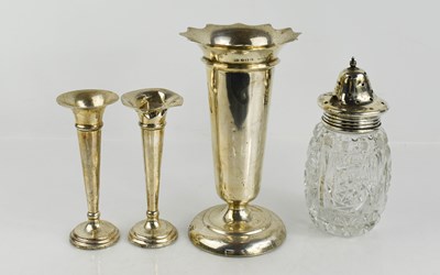 Lot 59 - A pair of silver bud vases, and a larger...