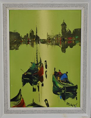 Lot 390 - George R Deakins (20th century): boats on a...