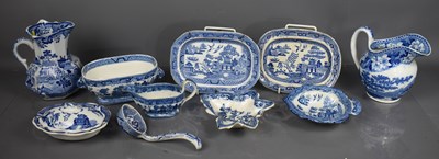 Lot 124 - A group of Victorian blue and white pottery,...