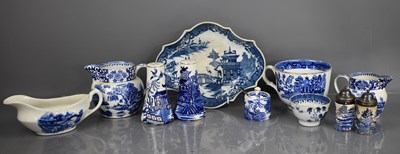 Lot 120 - A group of Victorian blue and white pottery,...
