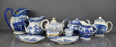 Lot 110 - A group of Victorian blue and white pottery,...