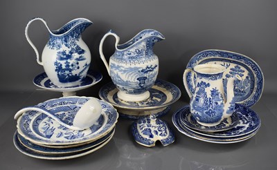Lot 115 - A group of Victorian blue and white pottery,...