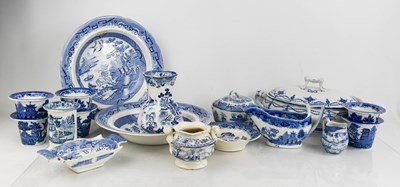 Lot 116 - A group of Victorian blue and white pottery,...