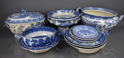 Lot 114 - A group of Victorian blue and white pottery,...