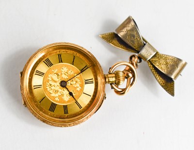 Lot 271 - An 18ct gold ladies pocket watch hung on a...