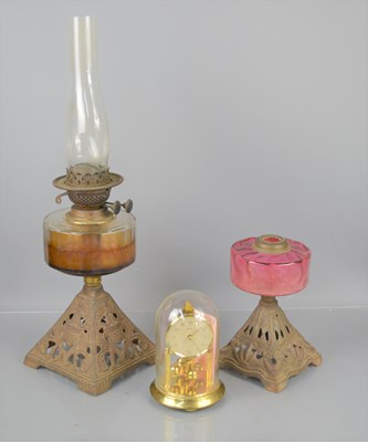 Lot 261 - Two Victorian oil lamps together with a...