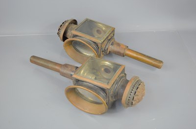 Lot 42 - Two Victorian carriage lamps with bevelled...