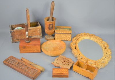 Lot 250 - A group of treen to include a wooden baking...