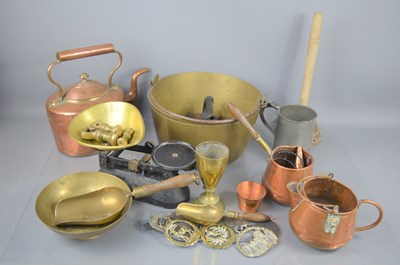 Lot 303 - A group of copper and brass ware to include a...