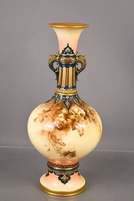 Lot 128 - A large Worcester vase, decorated with flowers...
