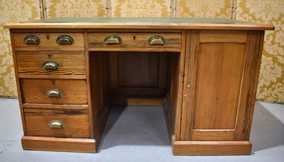 Lot 473 - A Victorian pitch pine waxed pedestal desk,...