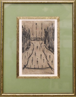 Lot 422 - After LS Lowry, sketch of figures in a street,...