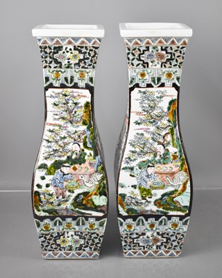 Lot 295 - A pair of 20th century Chinese vases of square...