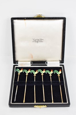 Lot 366 - A set of six silver gilt and enamel cocktail...