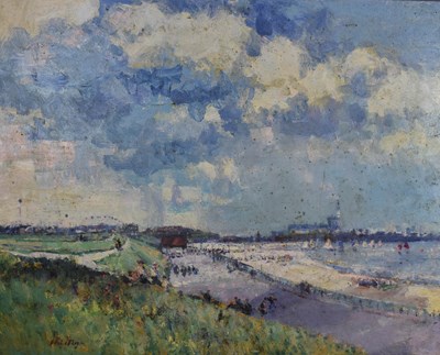 Lot 415 - An oil on board, depicting coastal landscape,...