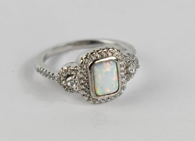 Lot 90 - A silver, opal style and simulated diamond...