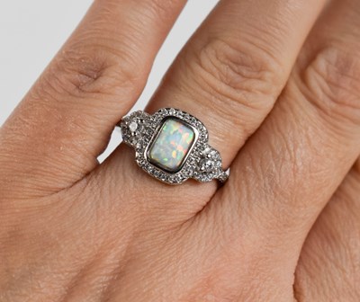 Lot 90 - A silver, opal style and simulated diamond...
