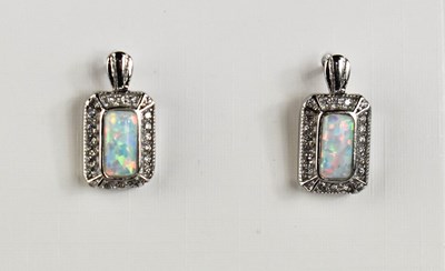 Lot 176 - A pair of silver, opalite and simulated...