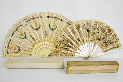 Lot 222 - Two Victorian fans, one in mother of pearl,...