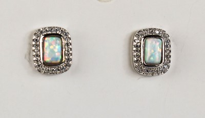 Lot 152 - A pair of silver, opalite and simulated...