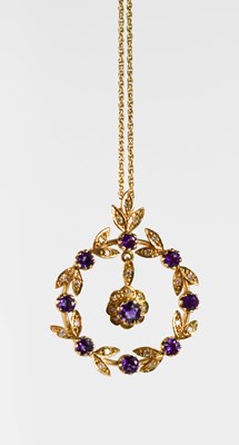 Lot 156 - A 9ct gold vintage amethyst and diamond...