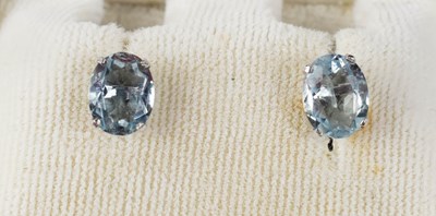 Lot 150 - A pair of 18ct white gold (tested as), oval...