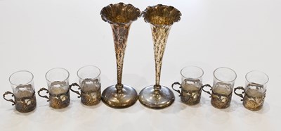 Lot 298 - A set of six 930 silver and engraved glass...