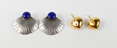 Lot 175 - A pair of silver and lapis lazuli earrings, of...