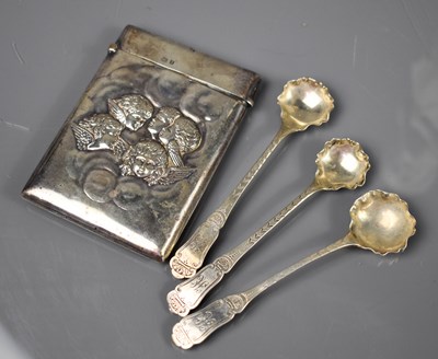 Lot 279 - A silver card case embossed with cherubs,...