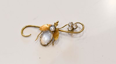 Lot 185 - A moonstone and gold bug brooch, the beetle or...