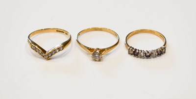 Lot 93 - A group of three 9ct gold and white stone...