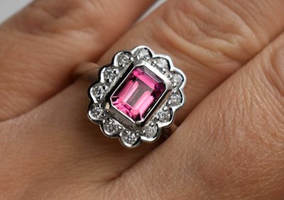 Lot 10a - An 18ct white gold, pink tourmaline and...