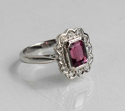 Lot 10 - An 18ct white gold, pink tourmaline and...