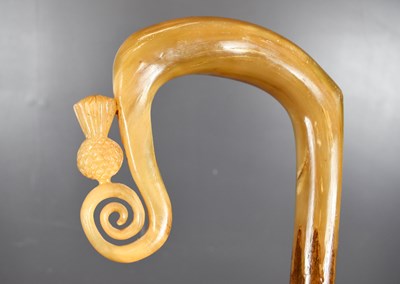 Lot 64 - A shepherd's crook with horn handle carved...