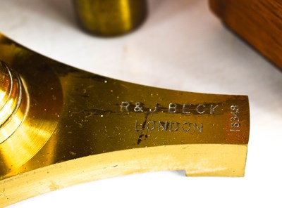 Lot 4 - An R&J Beck brass monocular microscope in...