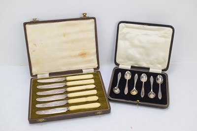 Lot 307 - A cased set of six silver teaspoons together...