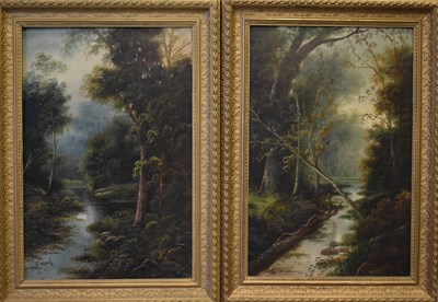 Lot 532 - T. Wood 19th/ 20th century: a pair of woodland...