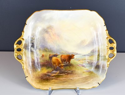 Lot 194 - A Royal Worcester tray painted with highland...