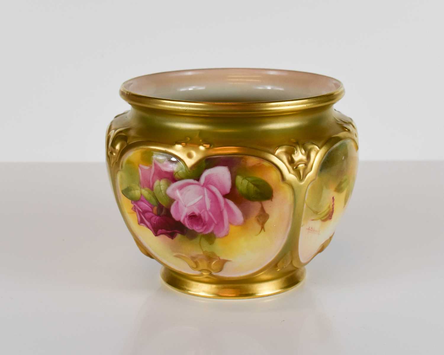 Lot 198 - A Royal Worcester jardiniere painted with four...