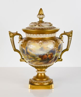 Lot 213 - A Royal Worcester twin handled campana urn and...