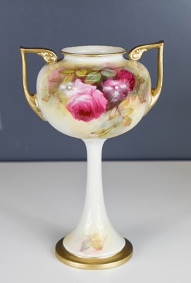 Lot 162 - A Royal Worcester twin handled pedestal vase,...